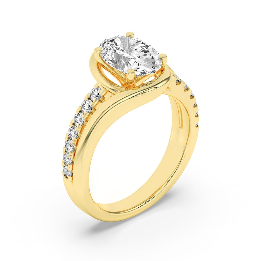 2CTW Oval Shaped Lab Grown Diamond (G/VS) Swirl Shank Accented Engagement Ring in 14K Gold