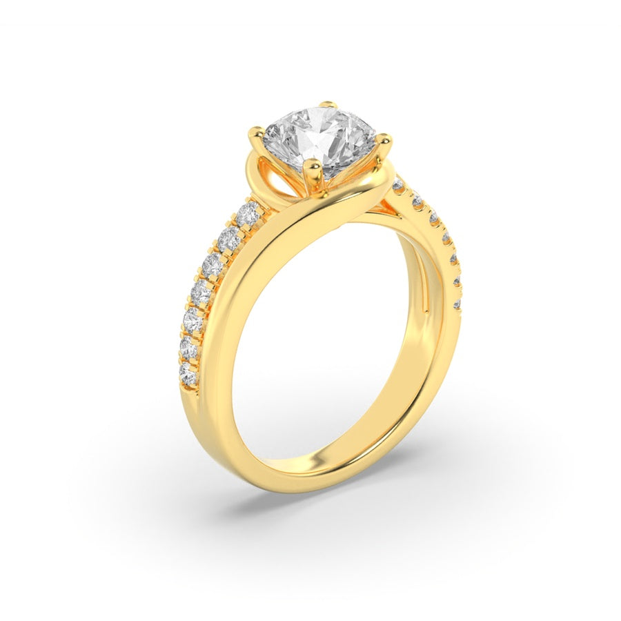 2CTW Round Shaped Lab Grown Diamond (G/VS) Swirl Shank Accented Engagement Ring in 14K Gold