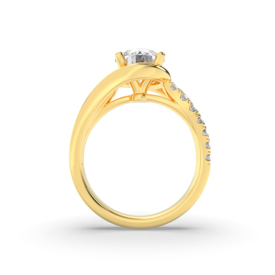 2CTW Round Shaped Lab Grown Diamond (G/VS) Swirl Shank Accented Engagement Ring in 14K Gold