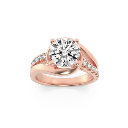 2CTW Round Shaped Lab Grown Diamond (G/VS) Swirl Shank Accented Engagement Ring in 14K Gold