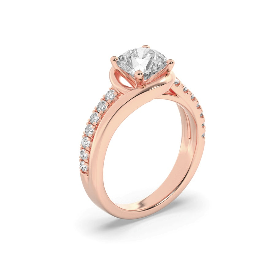 2CTW Round Shaped Lab Grown Diamond (G/VS) Swirl Shank Accented Engagement Ring in 14K Gold