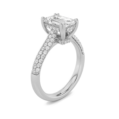 3CTW Emerald Shaped Lab Grown Diamond (F/VS) Triple Row Accented Engagement Ring in 14K Gold