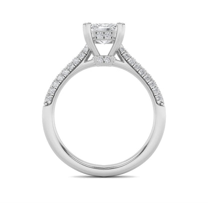 3CTW Emerald Shaped Lab Grown Diamond (F/VS) Triple Row Accented Engagement Ring in 14K Gold