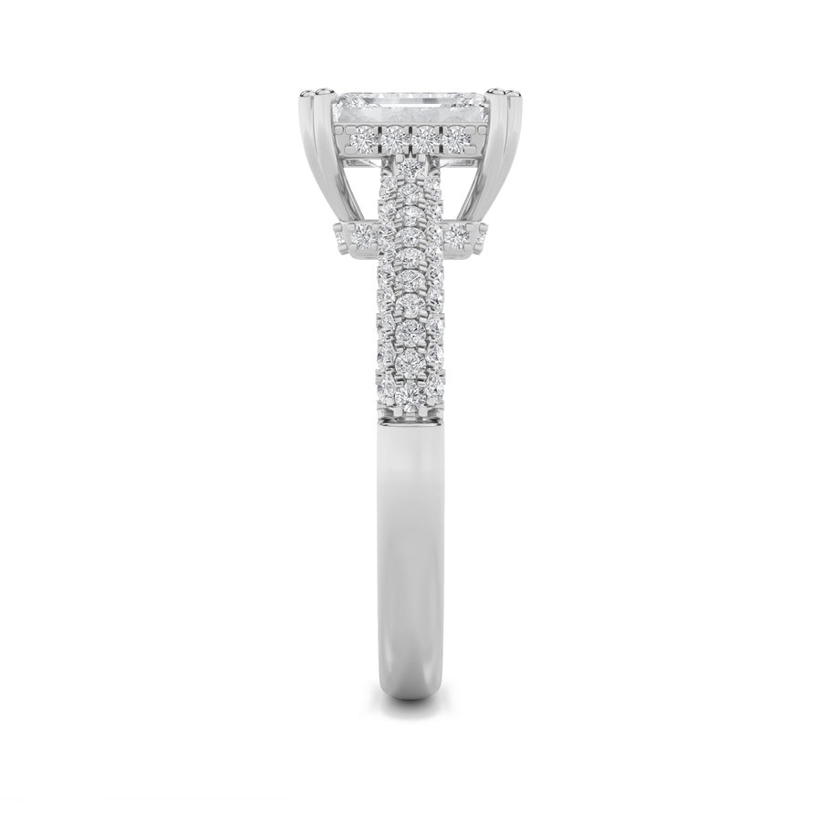 3CTW Emerald Shaped Lab Grown Diamond (F/VS) Triple Row Accented Engagement Ring in 14K Gold