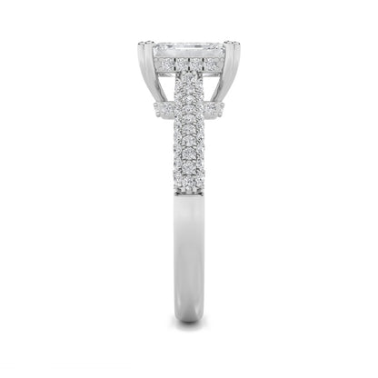 3CTW Emerald Shaped Lab Grown Diamond (F/VS) Triple Row Accented Engagement Ring in 14K Gold