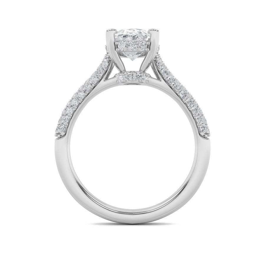 3CTW Oval Shaped Lab Grown Diamond (F/VS) Triple Row Accented Engagement Ring in 14K Gold