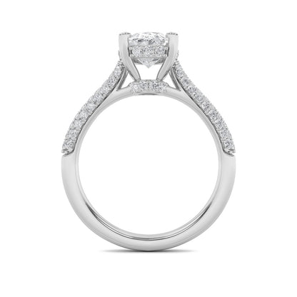 3CTW Oval Shaped Lab Grown Diamond (F/VS) Triple Row Accented Engagement Ring in 14K Gold
