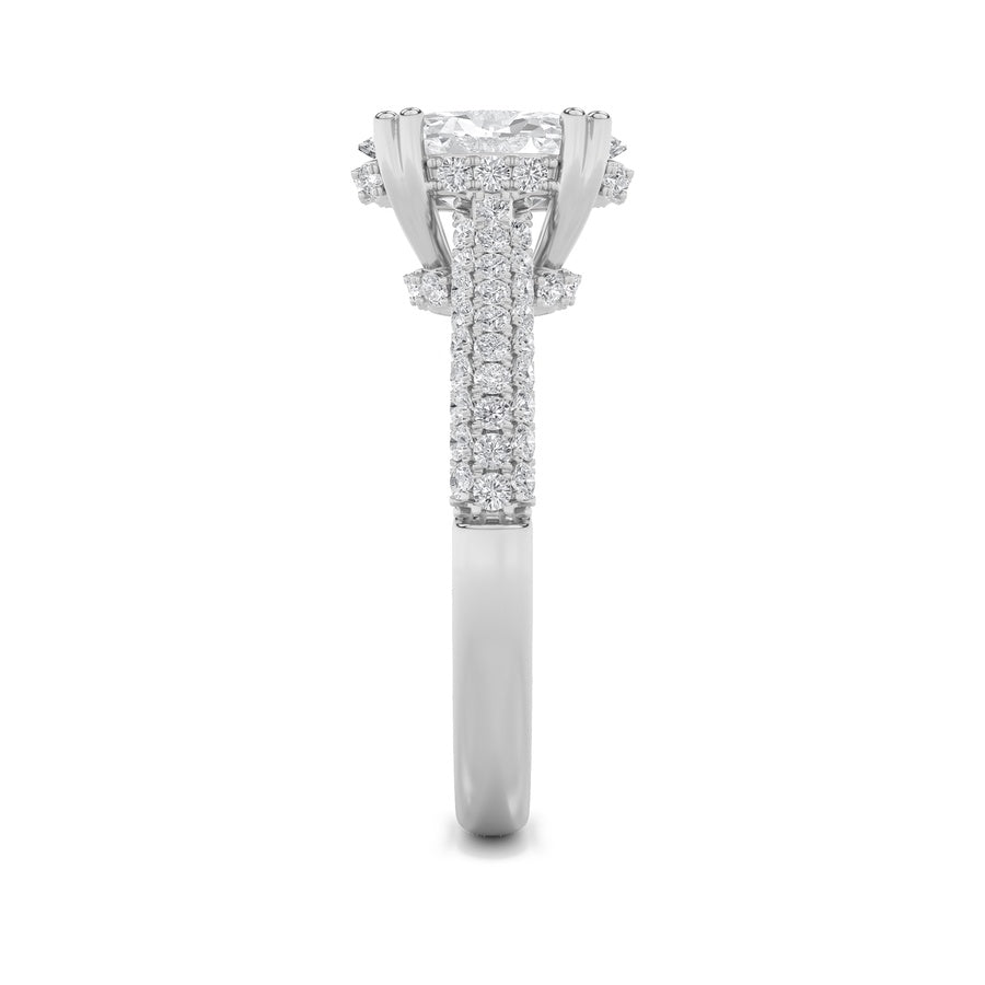 3CTW Oval Shaped Lab Grown Diamond (F/VS) Triple Row Accented Engagement Ring in 14K Gold