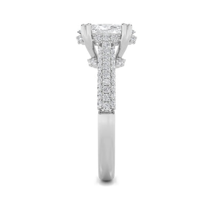 3CTW Oval Shaped Lab Grown Diamond (F/VS) Triple Row Accented Engagement Ring in 14K Gold