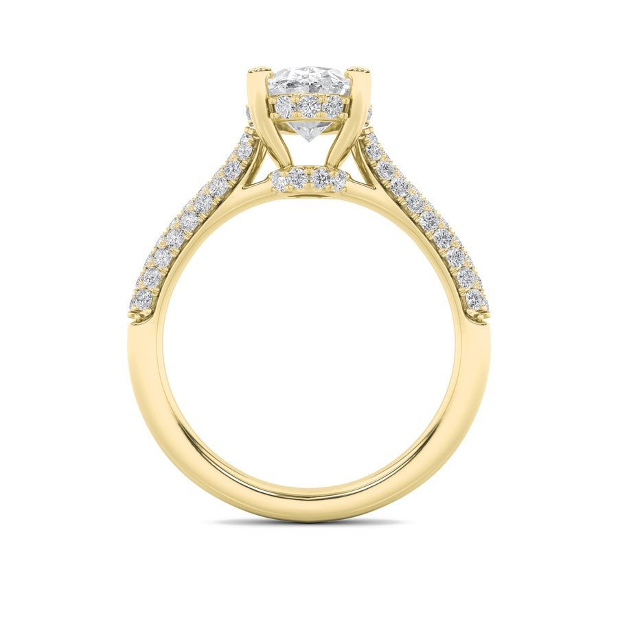 3CTW Oval Shaped Lab Grown Diamond (F/VS) Triple Row Accented Engagement Ring in 14K Gold