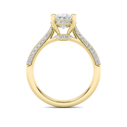 3CTW Oval Shaped Lab Grown Diamond (F/VS) Triple Row Accented Engagement Ring in 14K Gold