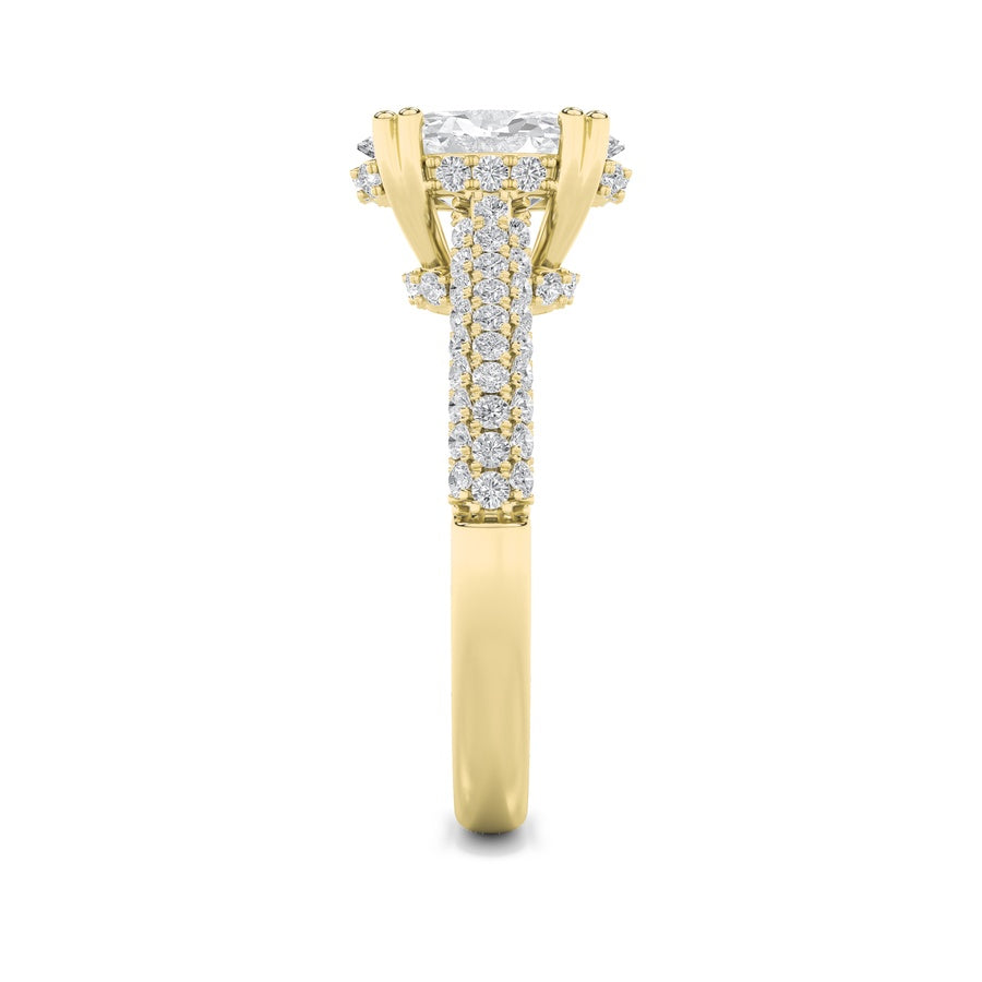3CTW Oval Shaped Lab Grown Diamond (F/VS) Triple Row Accented Engagement Ring in 14K Gold