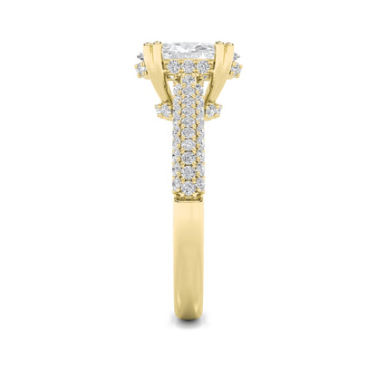 3CTW Oval Shaped Lab Grown Diamond (F/VS) Triple Row Accented Engagement Ring in 14K Gold