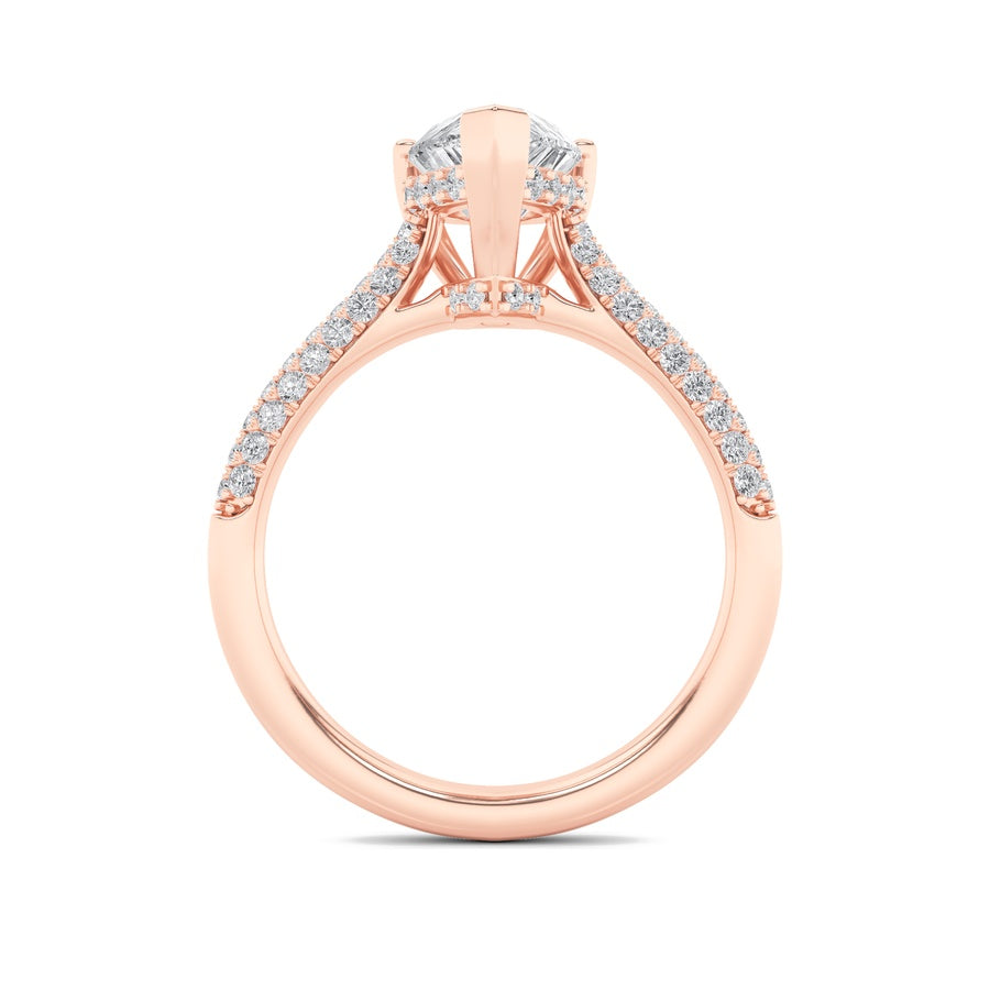 3CTW Pear Shaped Lab Grown Diamond (F/VS) Triple Row Accented Engagement Ring in 14K Gold