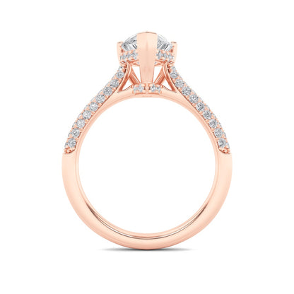3CTW Pear Shaped Lab Grown Diamond (F/VS) Triple Row Accented Engagement Ring in 14K Gold