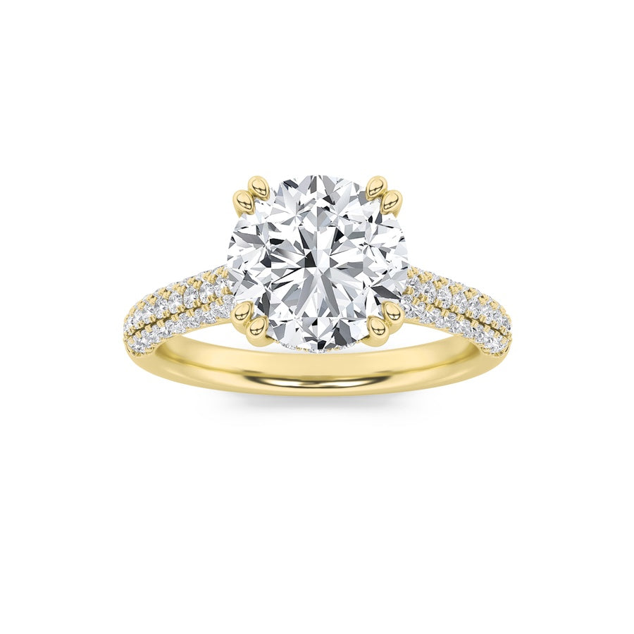 3CTW Round Shaped Lab Grown Diamond (F/VS) Triple Row Accented Engagement Ring in 14K Gold