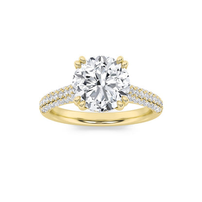 3CTW Round Shaped Lab Grown Diamond (F/VS) Triple Row Accented Engagement Ring in 14K Gold