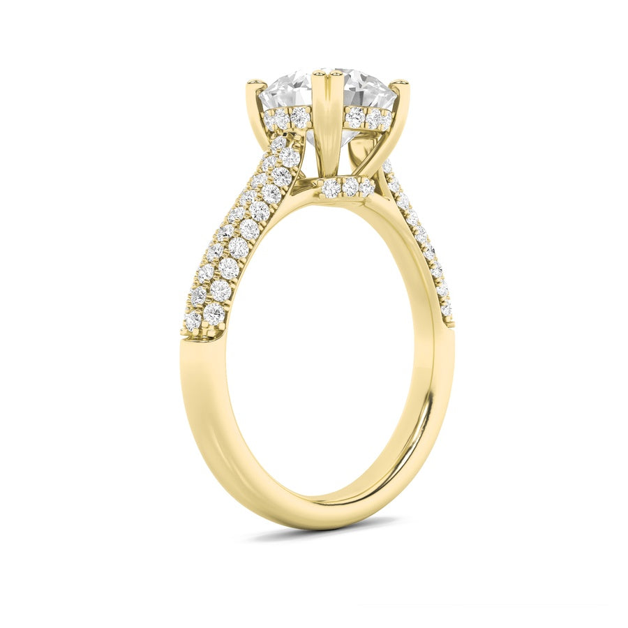 3CTW Round Shaped Lab Grown Diamond (F/VS) Triple Row Accented Engagement Ring in 14K Gold
