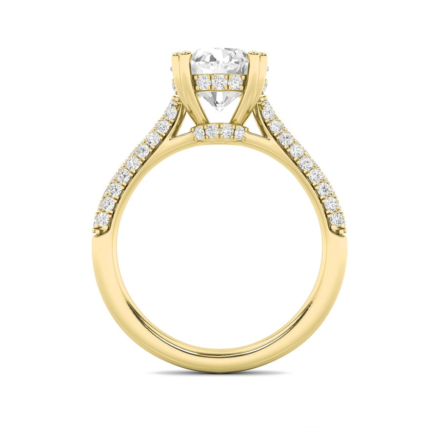 3CTW Round Shaped Lab Grown Diamond (F/VS) Triple Row Accented Engagement Ring in 14K Gold
