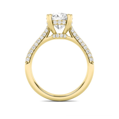 3CTW Round Shaped Lab Grown Diamond (F/VS) Triple Row Accented Engagement Ring in 14K Gold