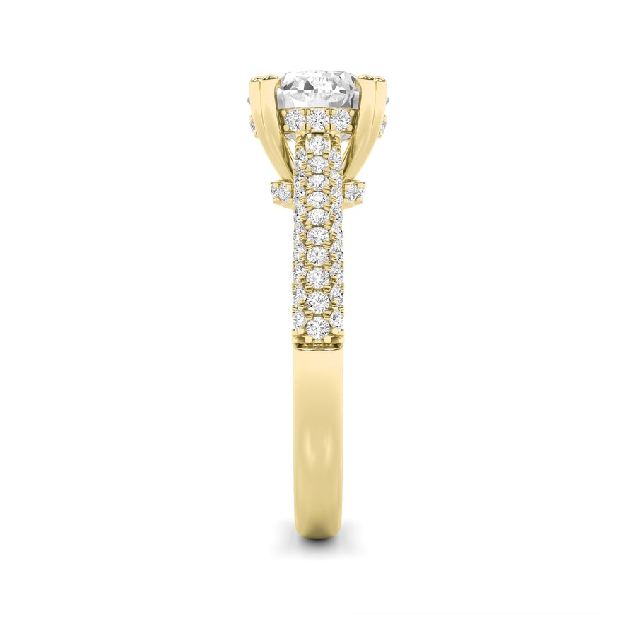 3CTW Round Shaped Lab Grown Diamond (F/VS) Triple Row Accented Engagement Ring in 14K Gold