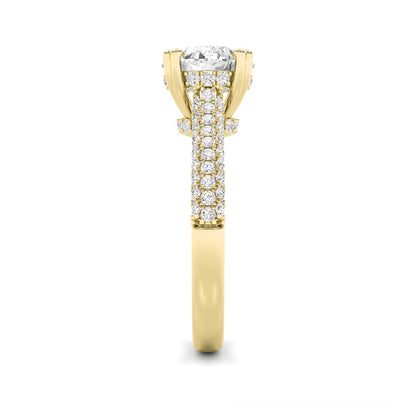 3CTW Round Shaped Lab Grown Diamond (F/VS) Triple Row Accented Engagement Ring in 14K Gold