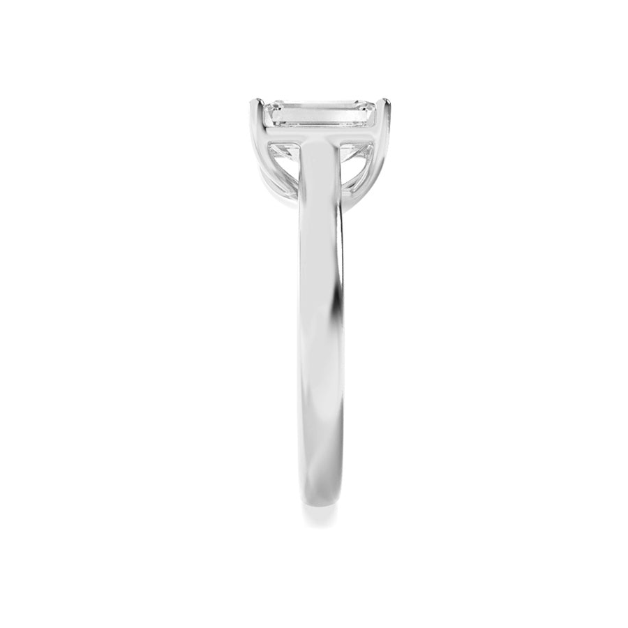 2CTW Emerald Shaped Lab Grown Diamond (F/VS) Plain Cathedral Trellis Shank Solitaire Engagement Ring in 14K Gold