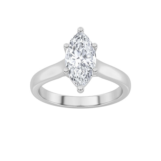 1CTW Marquise Shaped Lab Grown Diamond (F/VS) Plain Cathedral Trellis Shank Solitaire Engagement Ring in 14K Gold