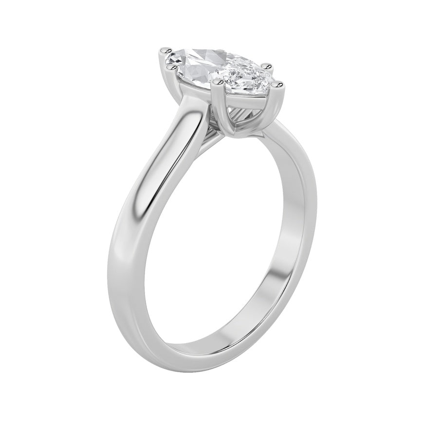 1CTW Marquise Shaped Lab Grown Diamond (F/VS) Plain Cathedral Trellis Shank Solitaire Engagement Ring in 14K Gold