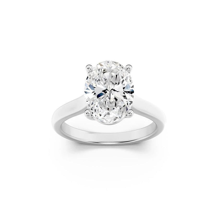 2.5CTW Oval Shaped Lab Grown Diamond (F/VS) Plain Cathedral Trellis Shank Solitaire Engagement Ring in 14K Gold