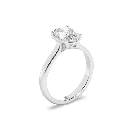 2.5CTW Oval Shaped Lab Grown Diamond (F/VS) Plain Cathedral Trellis Shank Solitaire Engagement Ring in 14K Gold