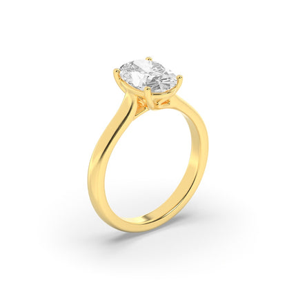 2.5CTW Oval Shaped Lab Grown Diamond (F/VS) Plain Cathedral Trellis Shank Solitaire Engagement Ring in 14K Gold