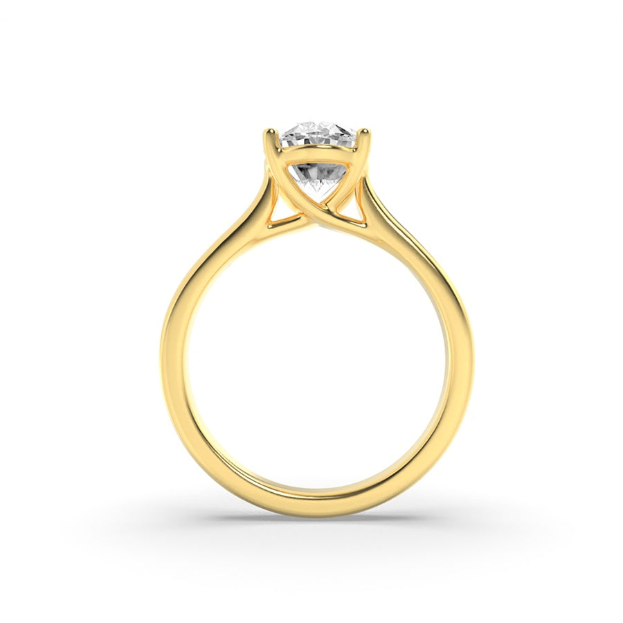 2.5CTW Oval Shaped Lab Grown Diamond (F/VS) Plain Cathedral Trellis Shank Solitaire Engagement Ring in 14K Gold