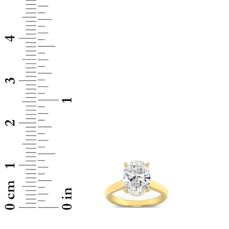2.5CTW Oval Shaped Lab Grown Diamond (F/VS) Plain Cathedral Trellis Shank Solitaire Engagement Ring in 14K Gold