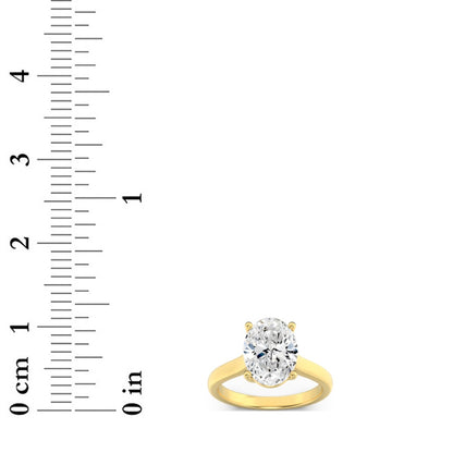 2.5CTW Oval Shaped Lab Grown Diamond (F/VS) Plain Cathedral Trellis Shank Solitaire Engagement Ring in 14K Gold