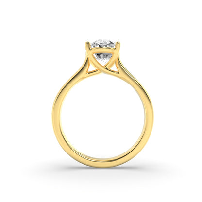 3CTW Oval Shaped Lab Grown Diamond (F/VS) Plain Cathedral Trellis Shank Solitaire Engagement Ring in 14K Gold