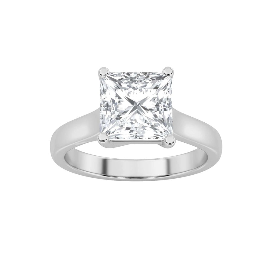 2CTW Princess Shaped Lab Grown Diamond (F/VS) Plain Cathedral Trellis Shank Solitaire Engagement Ring in 14K Gold