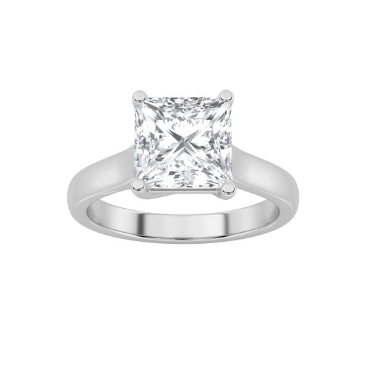 2CTW Princess Shaped Lab Grown Diamond (F/VS) Plain Cathedral Trellis Shank Solitaire Engagement Ring in 14K Gold
