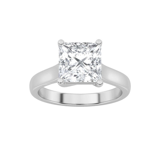 2CTW Princess Shaped Lab Grown Diamond (F/VS) Plain Cathedral Trellis Shank Solitaire Engagement Ring in 14K Gold