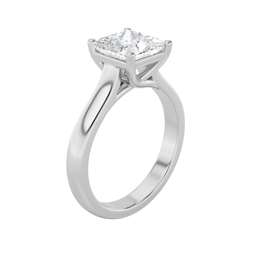 2CTW Princess Shaped Lab Grown Diamond (F/VS) Plain Cathedral Trellis Shank Solitaire Engagement Ring in 14K Gold
