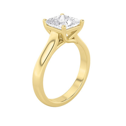 3CTW Princess Shaped Lab Grown Diamond (F/VS) Plain Cathedral Trellis Shank Solitaire Engagement Ring in 14K Gold