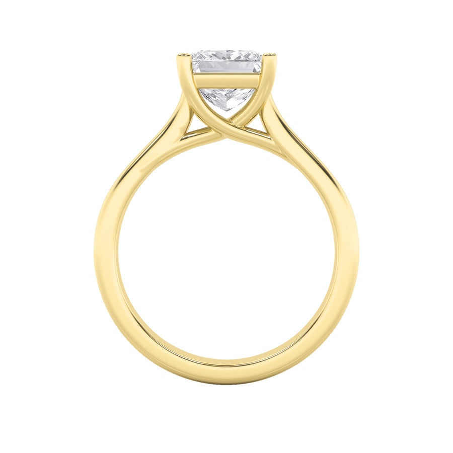3CTW Princess Shaped Lab Grown Diamond (F/VS) Plain Cathedral Trellis Shank Solitaire Engagement Ring in 14K Gold