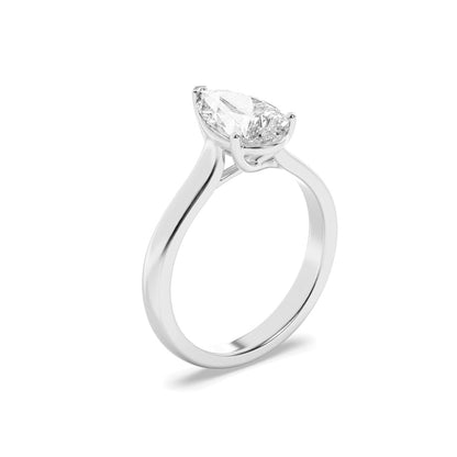 1CTW Pear Shaped Lab Grown Diamond (F/VS) Plain Cathedral Trellis Shank Solitaire Engagement Ring in 14K Gold