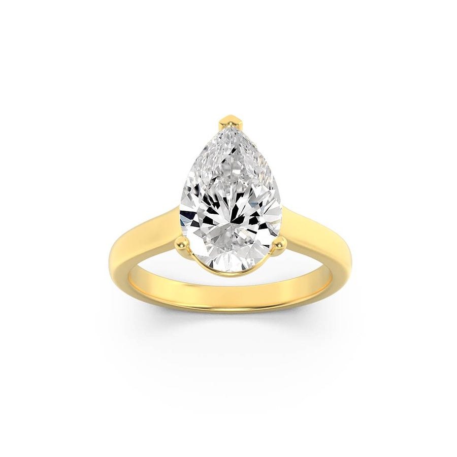 1CTW Pear Shaped Lab Grown Diamond (F/VS) Plain Cathedral Trellis Shank Solitaire Engagement Ring in 14K Gold
