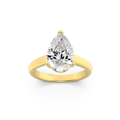 1CTW Pear Shaped Lab Grown Diamond (F/VS) Plain Cathedral Trellis Shank Solitaire Engagement Ring in 14K Gold