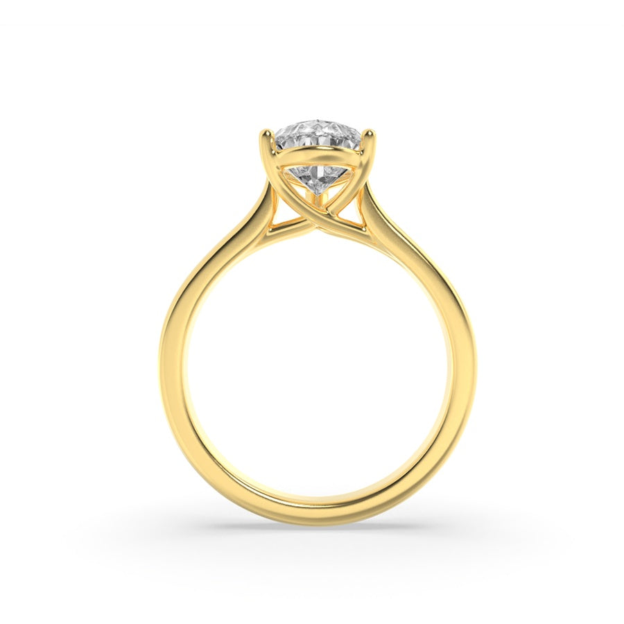1CTW Pear Shaped Lab Grown Diamond (F/VS) Plain Cathedral Trellis Shank Solitaire Engagement Ring in 14K Gold