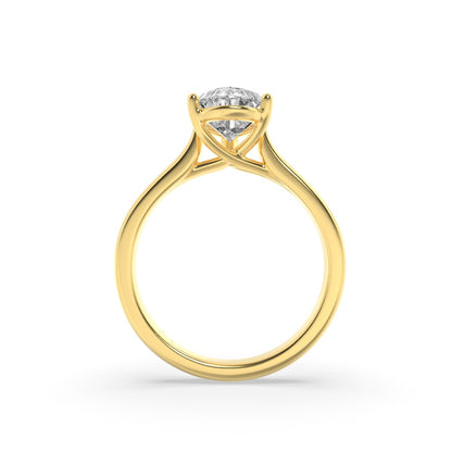 1CTW Pear Shaped Lab Grown Diamond (F/VS) Plain Cathedral Trellis Shank Solitaire Engagement Ring in 14K Gold