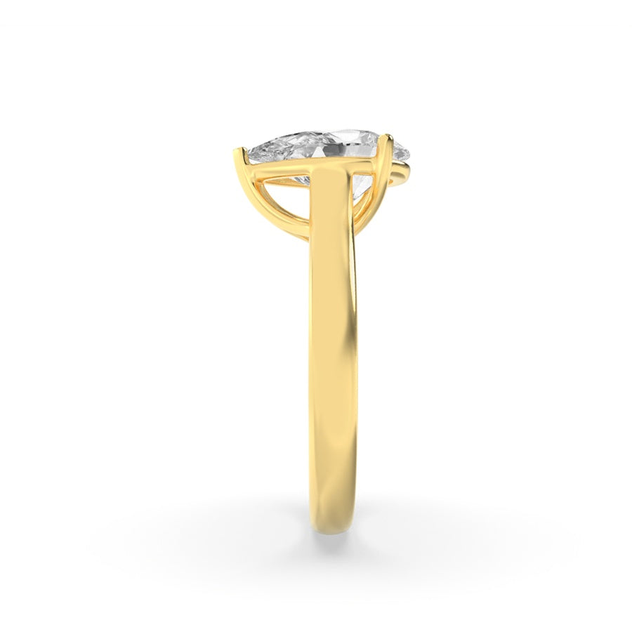 1CTW Pear Shaped Lab Grown Diamond (F/VS) Plain Cathedral Trellis Shank Solitaire Engagement Ring in 14K Gold