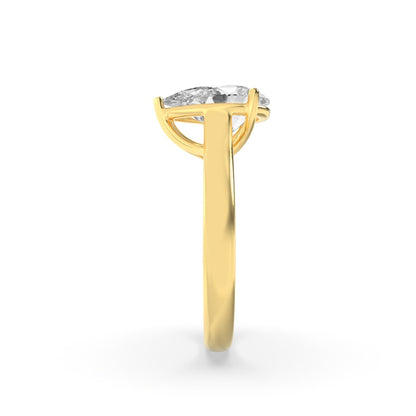 1CTW Pear Shaped Lab Grown Diamond (F/VS) Plain Cathedral Trellis Shank Solitaire Engagement Ring in 14K Gold