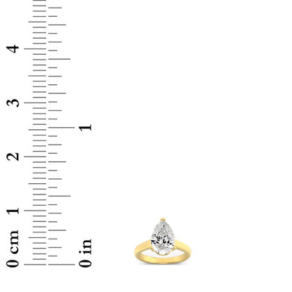 1CTW Pear Shaped Lab Grown Diamond (F/VS) Plain Cathedral Trellis Shank Solitaire Engagement Ring in 14K Gold